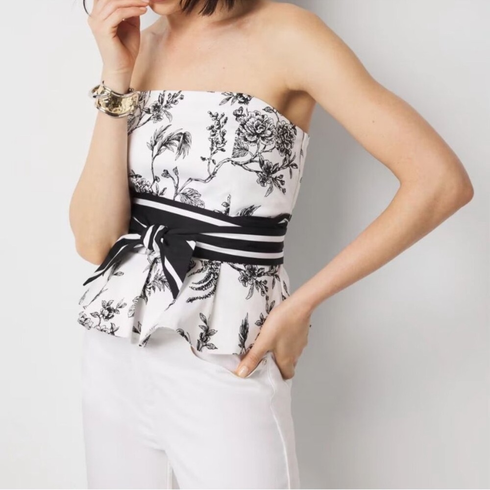 White House Black Market tie waist bustier Madison Floral Strapless Top 10